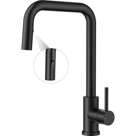 Robinet Cuisine, Mitigeur Cuisine à douchette escamotable, Robinet Evier 360° rotatif, Robinet de cuisine monocommande eau chaude et froide, Noir Mat (1/5)