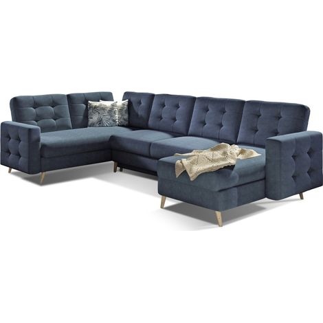 Canapé d'angle panoramique convertible HASGARD U 326 cm bleu pétrole avec coffre