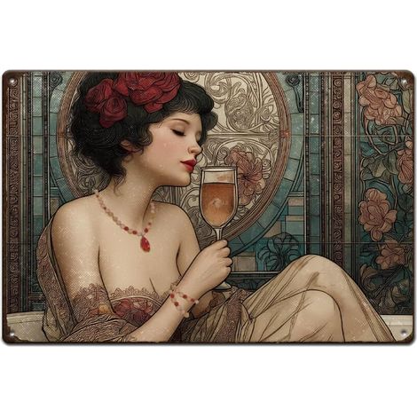 Plaque Metal Vintage pour Salle de Bain Style Victorien Femme Branchée Jolie Fille dans une Baignoire Plaque Murale Decorative Humoristique en Fer Panneau Decoratif Exterieur Metal (1/5)