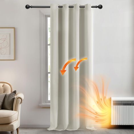 Thermal Insulated Blackout Curtains, Anti-Cold, Curtains for Girls Room, Modern Design with Eyelets, 132 x 214 cm (Width x Height), Light Beige, 1 Piece (1/5)
