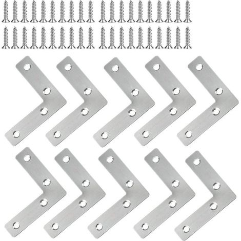 Équerres d'angle en acier inoxydable 60 x 60 mm, 10 pièces, fixations pour meubles, plaques de réparation, connecteurs en L avec vis (1/5)
