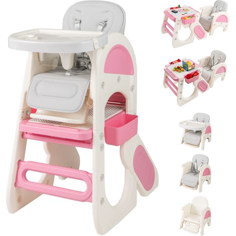 COSTWAY Convertible Baby High Chair Baby Feeding Chair w/Double-layer Tray-Pink (1/5)