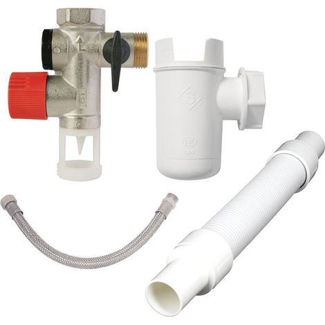 Pack de raccordement chauffe-eau électrique – Groupe de sécurité laiton chr NF-ACS – Flexible sanitaire inox DN13 – Raccord extensible 650mm