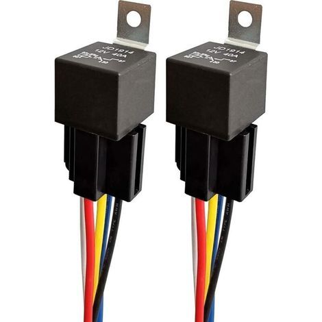 12V 40A Kfz-Relais mit farbigem Kabelbaum, 5-poliges SPDT-Relais für Motorrad, LKW, Boot, Hochleistungsschalter und Anlasser, wasserdicht, 2er-Pack (1/5)
