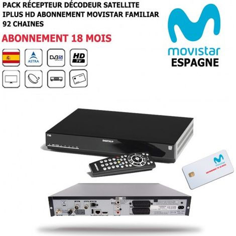 Pack Récepteur Décodeur Satellite iPlus HD + Abonnement TV Espagnol Movistar Familiar 18 mois 92 Chaînes (1/5)
