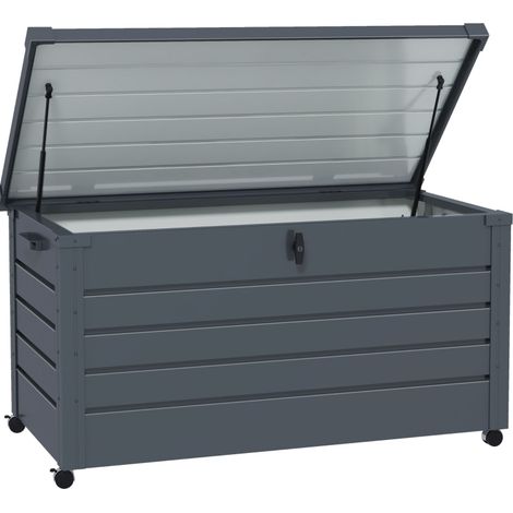 Coffre de rangement d'extérieur 311 L, box de jardin verrouillable en métal gris foncé, 4 roues et poignées, 120 x 62 x 66 cm - CHICFURN (1/5)