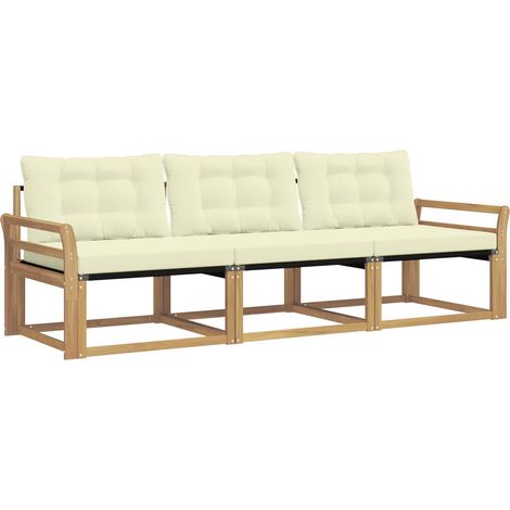 Set di divani da esterno con cuscino 3 pz  Salotto da Giardino Bianco e Crema (1/5)