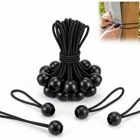 30 Pièces Tendeurs Élastiques Flexibles de 10 cm, Sandows de Fixation Résistants, Corde Élastique Latex Flexible avec Balle pour Camping, Tente, Bâche, Auvent, Bannière, Jardin et Équipement Extérieur (1/5)