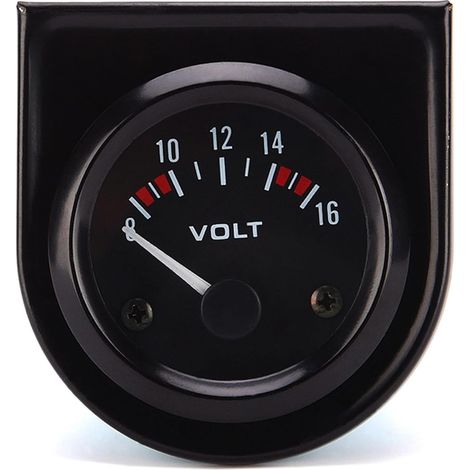 Voltmetro applicabile 12V, indicatore di tensione da 2" 52mm, voltmetro universale con puntatore per auto, intervallo di misurazione 8-16V, quadrante con luce LED, nero.
