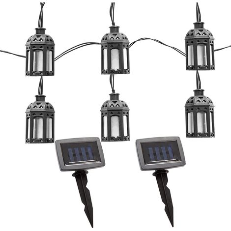 Lucine luci solari da esterno Lampada solare a LED Lampada da giardino decorativa a forma di lanterna, plastica nera, 20x LED bianco caldo, L 200 cm