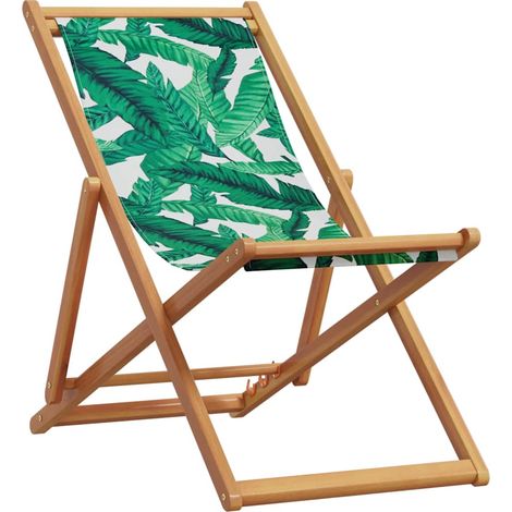 Chaise de jardin Chaise pliable plage motif de feuilles bois d'eucalyptus/tissu (1/5)