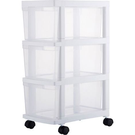 Carrello Cassettiera Portaoggetti Salvaspazio con 3 Ripiani Trasparenti e Ruote (1/5)