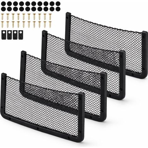 Filet de rangement pour voiture – Gain de place maximal – Filet en nylon élastique – Lot de 4 – Coffre, portières et banquette arrière – Accessoires auto, filet de rangement, filet de rangement