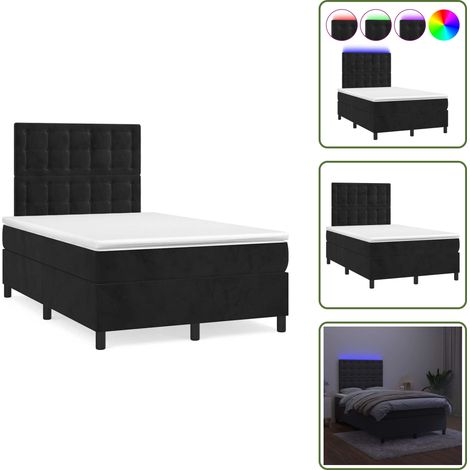 The Living Store Sommier à lattes de lit et matelas LED noir 120x190 cm velours - Lit Plateforme - Lit Capitonné - Lit Design - Lit Moderne - Lit Double (1/5)