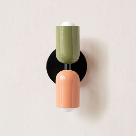 Applique Murale - Double Tête - Finition Crème Vert Rose Sur Base Noire - Pour Chambre Couloir Chevet - E14 - 1 Pièce
