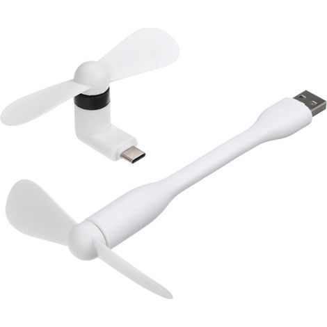 Mini ventilador USB + ventilador para teléfono con puerto USB-C, ventilador de refrigeración portátil y flexible para dispositivos y portátiles con puerto USB-C (blanco)