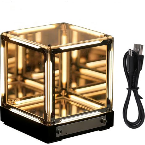 Specchio a LED 4D in acrilico con luce d'atmosfera - Controllo touch ricaricabile, colore giallo, per mensola (1/5)