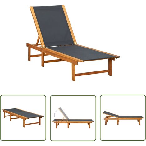 INLIFE Chaise longue Bois d'acacia solide et textilène (1/5)