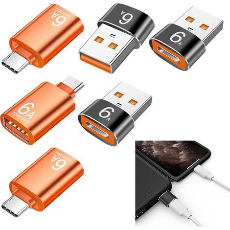 Adaptador OTG USB-C a USB-A de 6 piezas - USB-A a USB-C - Tipo C hembra a USB-A macho - Carga rápida y sincronización de datos, compatible con iPhone 17 Pro Max, Air, MacBook Air, iPad, Galaxy S25 (1/5)