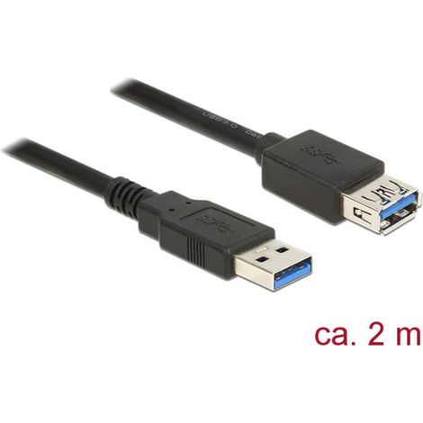 Delock Câble USB USB 3.2 Gen1 USB-A mâle, USB-A femelle 2.00 m noir contacts dorés 85056 (1/3)