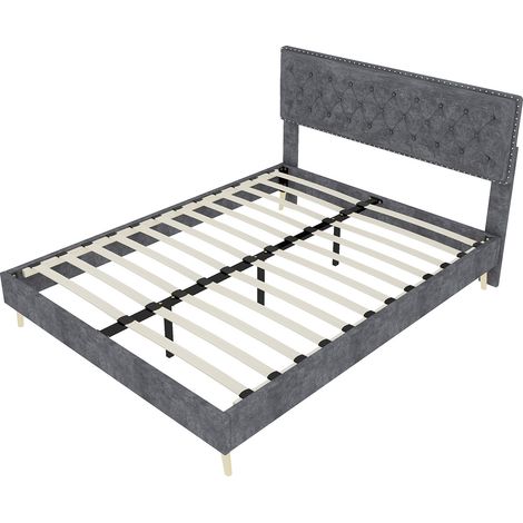 Letto contenitore basso moderno 140 x 200 cm grigio in tessuto con testiera capitonné HOMVRA (1/5)