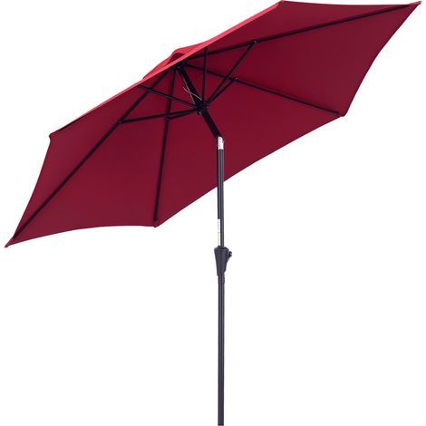 Parasol droit parasol inclinable de jardin balcon terrasse manivelle toile polyester imperméabilisée haute densité 180 g/m² Ø2.6 x 2.35H m aluminium rouge vineux (1/5)