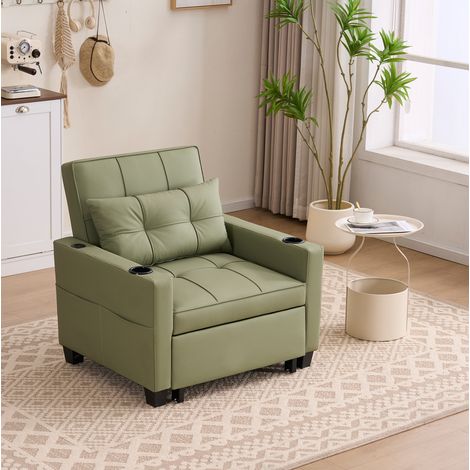 Poltrona letto 3 in 1 74x87x84 cm legno e metallo verde avocado salvaspazio – MEUBLIV (1/5)