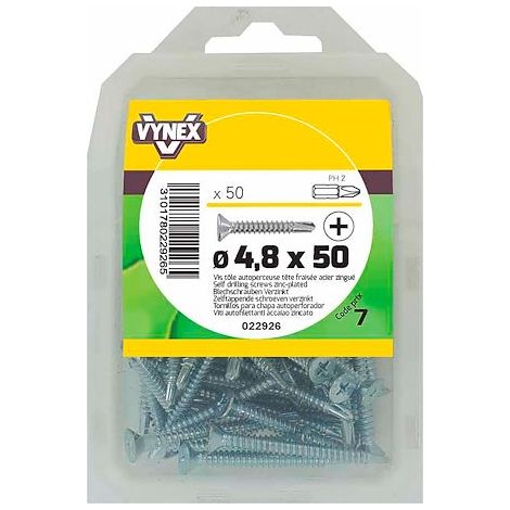 Vis tôle autoperceuse tête fraisée cruci acier zingué Ø 4,8 x L 50 mm - Paquet de 50 - Maxiburo (1/2)