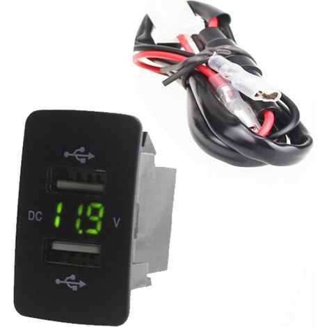 Chargeur Voiture USB Double Prise 12-24V avec Affichage Tension, Chargeur Téléphone Sûr pour Civic CR Fit CITY Vert (1/5)