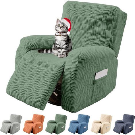 Housse extensible verte en polaire pour fauteuil relax électrique 1 place, avec poche (1/5)