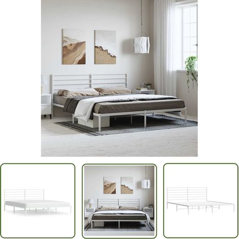 The Living Store Bettgestell mit Kopfteil Metall Weiß 193x203 cm - Metallbettfundament - Doppelbettgestell - Weißes Bettgestell - Boxspringrahmen - Bettrahmen (1/5)