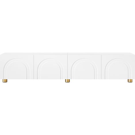 Mobile TV basso bianco 180 cm con 4 ante e rilievo ad arco, piedini in metallo (1/5)