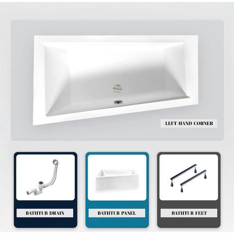Asymmetrische Badewanne - 160 x 90 cm - Links - mit Verkleidung - mit Füßen - Ablaufgarnitur Chrom - INTIMA (1/5)