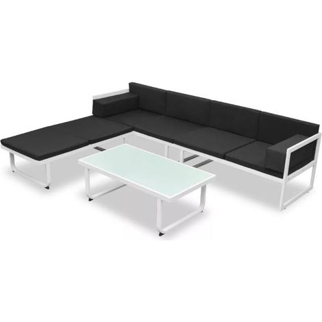 Salon de jardin modulaire 2 canapés métal blanc coussins noir Groove (1/5)
