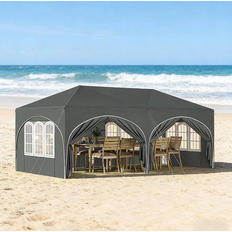 Carpa plegable 3 x 6 m con 6 paredes, impermeable, protección UV, gris, REDOM (1/5)