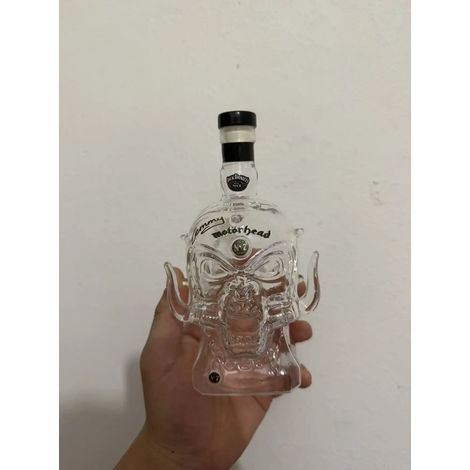 (A) Carafe à whisky Motorhead Snaggletooth Skull, bouteille en verre de collection, cadeau unique idéal pour les fans de heavy metal et de rock, à exposer dans un bar.
