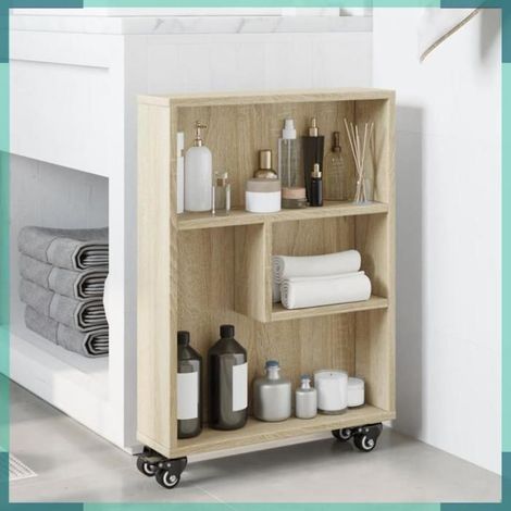 Chariot de rangement étroit - 855225 - Chêne Sonoma - Bois d'ingénierie - 4 roues (2 avec freins) (1/5)