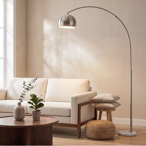 Lámpara de pie arco metálica con base de mármol 167 cm plateada OKWISH (1/5)