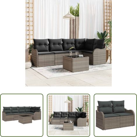 Poly-Rattan - Gartensofa-set mit Speicher 6 pcs Grau Poly-Rattan (1/5)