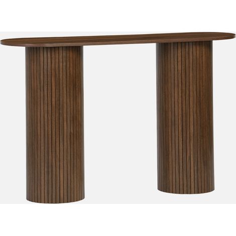 Consolle ovale scandinava con effetto legno scanalato