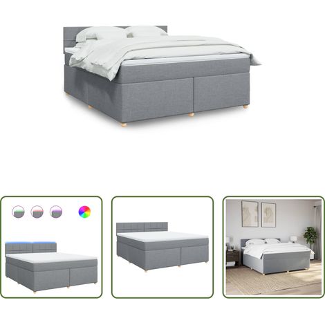 vidaXL LED-Beleuchtung - Boxspringbett mit Matratze Hellgrau 180x200 cm Stoff (1/5)