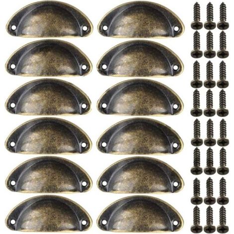 12pcs Vintage Furniture Handles Metal Shell Drawer Knobs for Cupboards Wardrobe Dresser Kitchen Drawers Antique Brass Bronze (1/5)