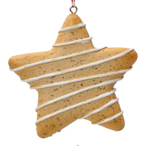 Weihnachtsanhänger Plätzchen Stern mit weißem Streifendekor - Polyresin