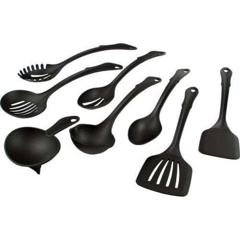 Ensemble d'ustensiles de cuisine 8 pièces avec anneau de connexion, plastique noir