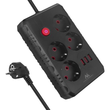 MACLEAN MCE392/3 MULTIPRISE  4 PRISES 3XUSB 2500W  PRISES ANGULAIRES 45°  INTERRUPTEUR LUMINEUX MURAL  UNIVERSEL POUR LA MAI