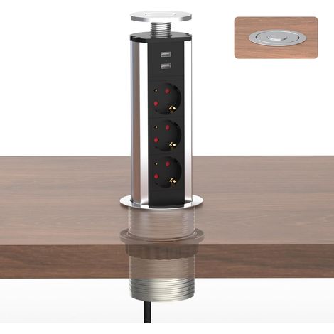 Prise Escamotable Plan de Travail avec 3 Prises et 2 USB-A (1/5)