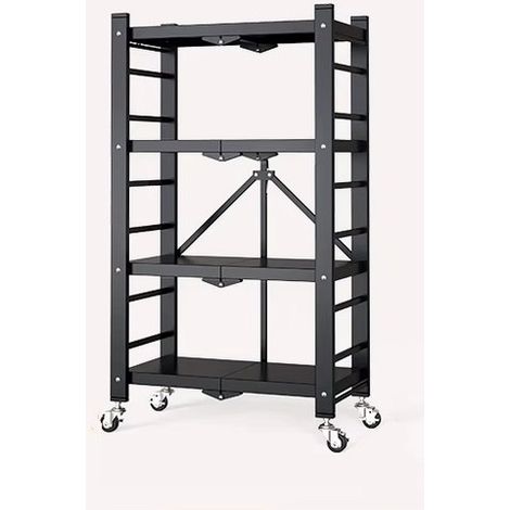 Etagère Métallique Pliable Haute Solidité 4 niveaux Noir 71 x 34 x H 125 cm - 4 Roulettes Renforcées - Livraison gratuite (1/5)