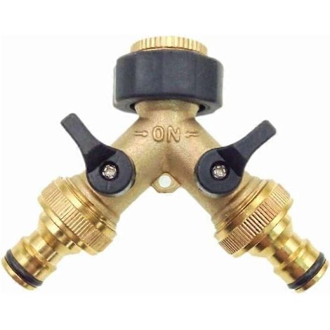 Adaptateur de robinet double en laiton à 2 voies, adaptateur de robinet de jardin avec robinet individuel (1/5)