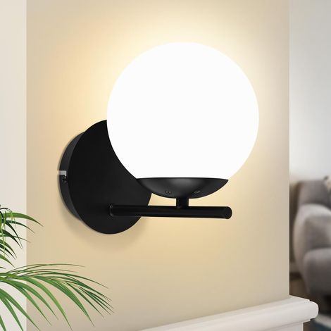 GBLY Lampada da parete nera - Lampada da parete per interni dal design moderno in vetro, lampada da comodino E27 per illuminazione a parete, luce notturna - Senza lampadina. (1/5)