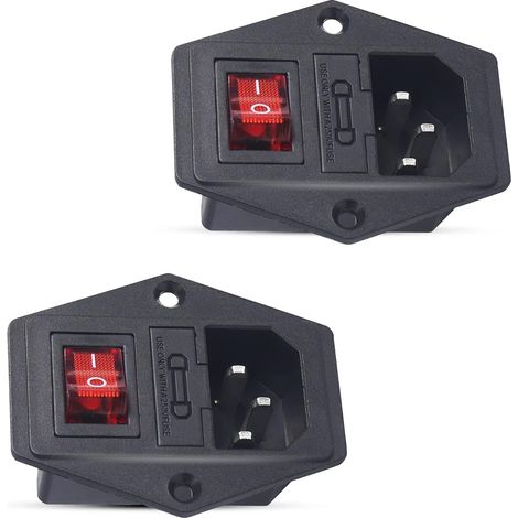 IEC320 Prise de Module d'entrée 250V 10A Adaptateur de Prise de Montage sur Panneau à 3 Broches Fusible avec Prise d'alimentation à Bouton Rouge (Lot de 2) (1/5)